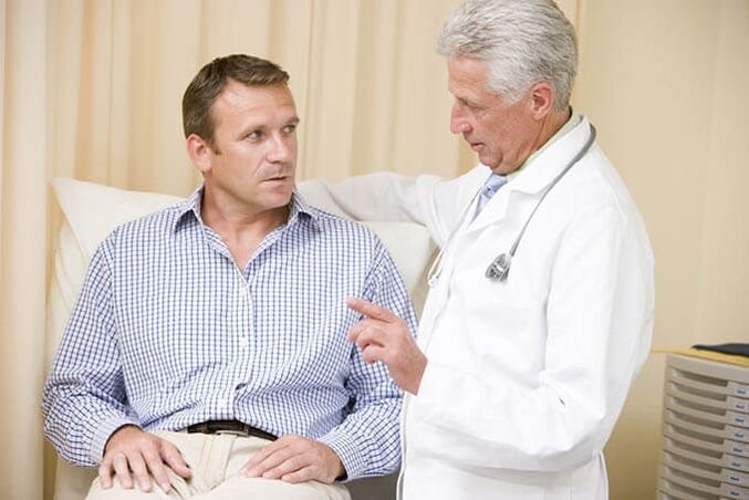 a patient with prostatitis on examination by a physician